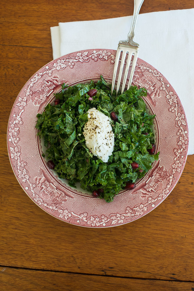 Mead Meadow - Kale Salad with Pomegranate Dressing and Ricotta Cheese